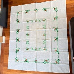 Vintage Linen Tablecloth Printed Floral NOS Rare design